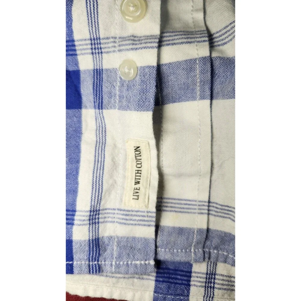 Mocotono Mens 2X White Blue Plaid Button Up Long Sleeve Shirt 100% Cotton Casual - Picture 5 of 9